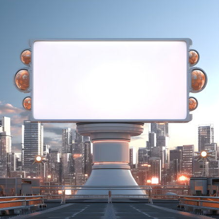 Blank billboard showcasing a high-tech cityの素材