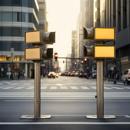 Street corners marked with informative directional signsの素材