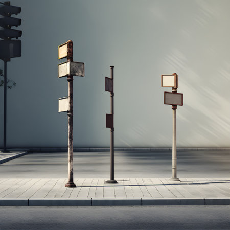 City streets featuring prominent signsの素材
