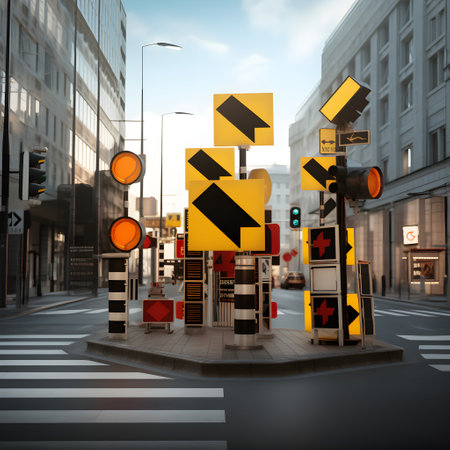 Road intersections equipped with informative signpostsの素材