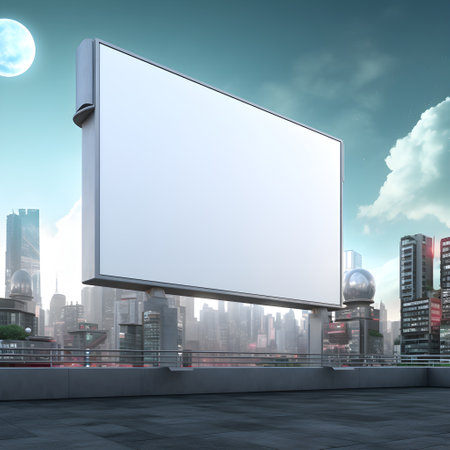 Unoccupied billboard capturing the spirit of a high-tech cityの素材