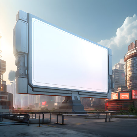 Empty billboard overlooking a cutting-edge urban panoramaの素材