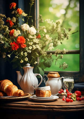 Vibrant breakfast backdrops colors dancing in the dawnの素材