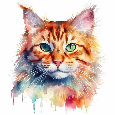 Charming Watercolor Cat Pose on a White Canvasのイラスト素材