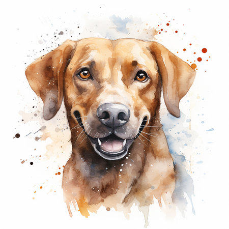 Peaceful Watercolor Dog Portrait against a White Backdropのイラスト素材