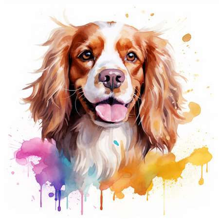 Playful Dog Painting on a White Canvasのイラスト素材