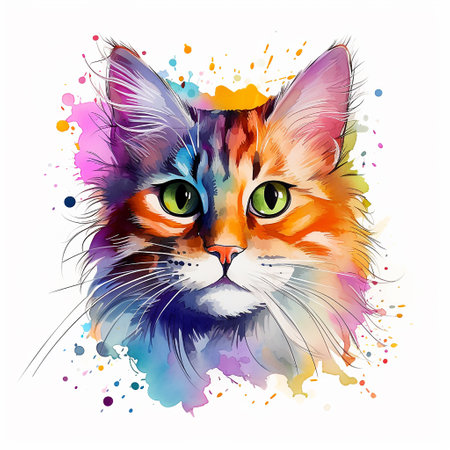 Whimsical Watercolor Cat Illustration on a White Backgroundのイラスト素材