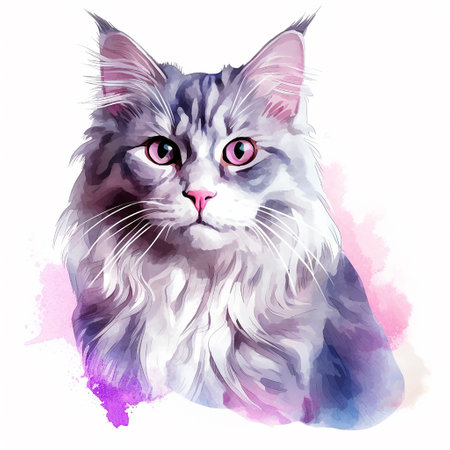 Graceful Cat Watercolor Illustration on a White Canvasのイラスト素材