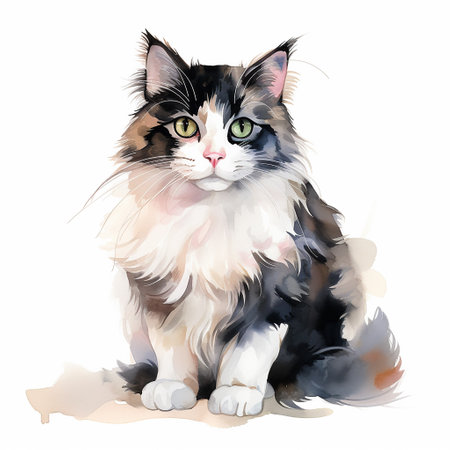 Dreamy Watercolor Cat Illustration on a White Canvasのイラスト素材