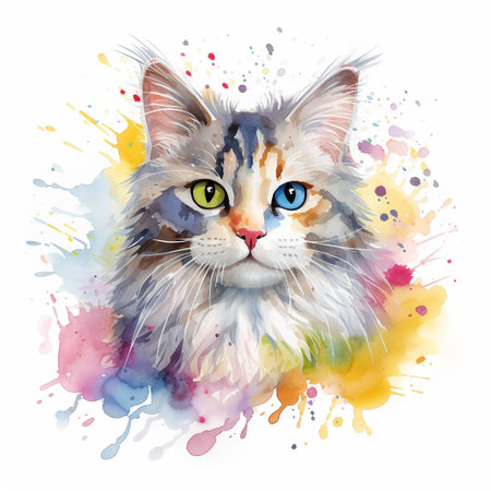 Charming White Background Cat Watercolor Artのイラスト素材