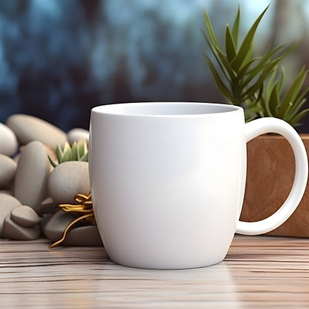 Mug placed against a visually appealing sceneの素材