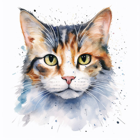Whimsical White Background Cat Watercolor Illustrationのイラスト素材