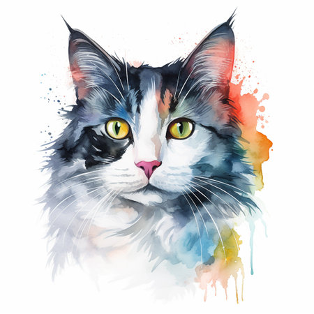 Charming Watercolor Cat Pose on a White Canvasのイラスト素材