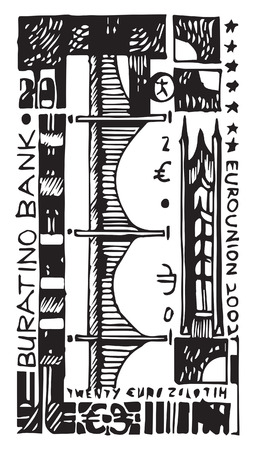 20 euro-gold, fantasy banknoteのイラスト素材