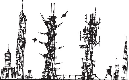 Future city with vertical airportのイラスト素材