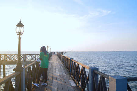 the girls waiting the sunrise momentのeditorial素材