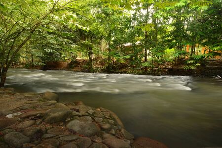 A panorama at Janda Baik river, Pahang, Malaysiaの写真素材
