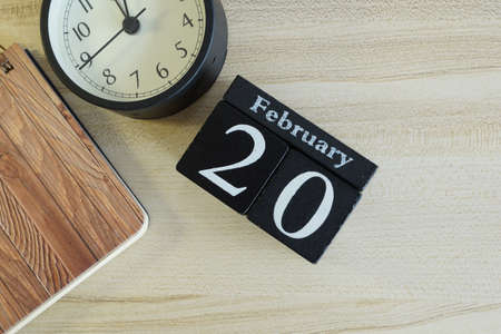 cube calendar on the wooden backgroundの写真素材