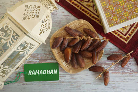 dates fruits on the table. Ramadhan fasting month conceptの写真素材