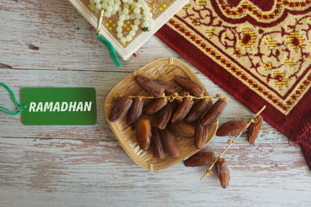 dates fruits on the table. Ramadhan fasting month conceptの写真素材