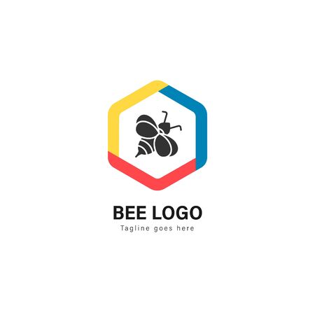 Bee logo template design. Bee logo with modern frame isolated on white backgroundのイラスト素材