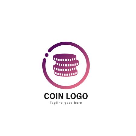 Coin logo template design. Coin logo with modern frame isolated on white backgroundのイラスト素材
