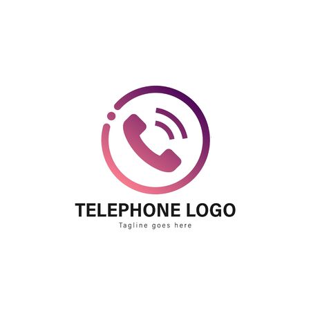 Telephone logo template design. Telephone logo with modern frame isolated on white backgroundのイラスト素材