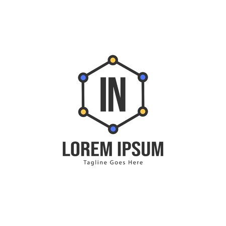 Initial IN logo template with modern frame. Minimalist IN letter logo vector illustrationのイラスト素材