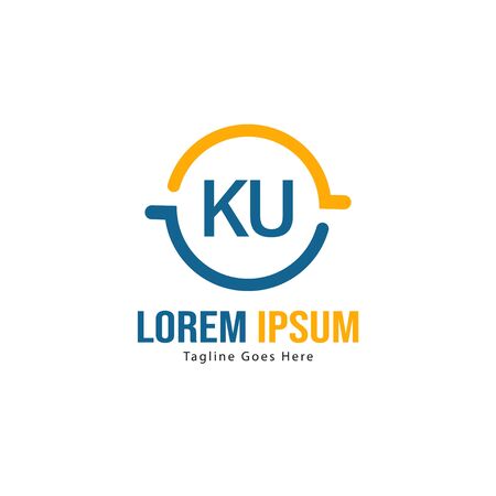 Initial KU logo template with modern frame. Minimalist KU letter logo vector illustrationのイラスト素材