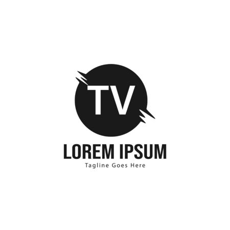 Initial TV logo template with modern frame. Minimalist TV letter logo vector illustrationのイラスト素材