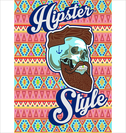 Hipster skull with beard and mustacheのイラスト素材