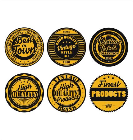Premium Quality retro badges collection black and yellow set 1のイラスト素材