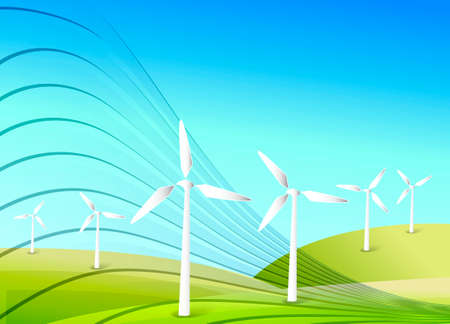 vector illustration of wind energy in a country landscapeのイラスト素材