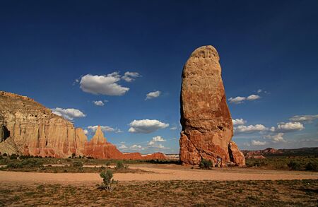 View of the red rock formations in Kodachrome Basin with blue skys and clouds の写真素材