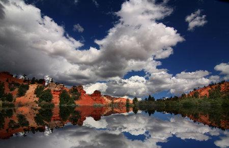 View of the red rock formations in Bryce Canyon National Parkの写真素材