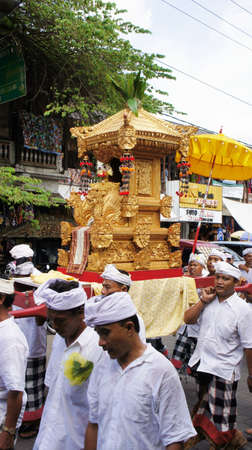 Ubud, Bali, Indonesia, May 1, 2011 - Holy procession on streetのeditorial素材