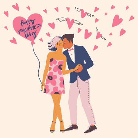 Couple man and woman, cartoon characters in love. Isolated vector illustrationのイラスト素材