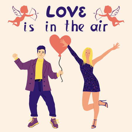 Couple man and woman, dancing cartoon characters. Isolated vector illustrationのイラスト素材