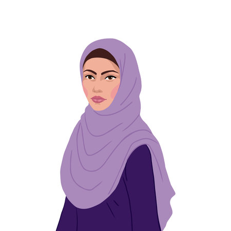 Flat realistic arabian muslim woman on white background