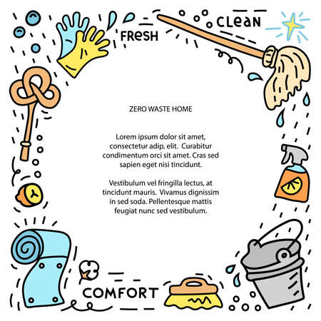 Zero waste illustration frame, doodle objects for Homeのイラスト素材