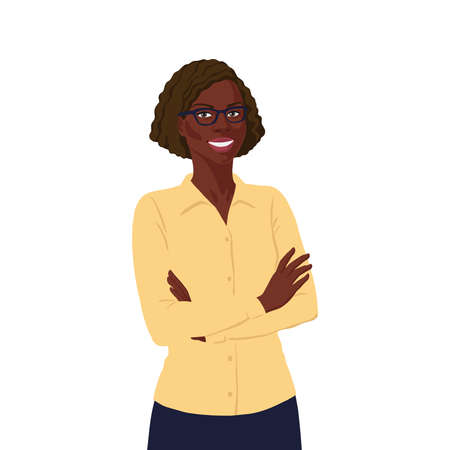 Flat african business lady, realistic female portraitのイラスト素材