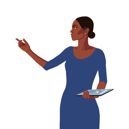 Flat beautiful african business lady, female portraitのイラスト素材