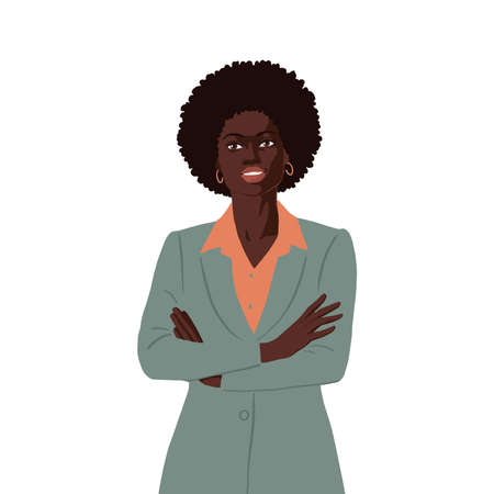 Flat african business woman, realistic portrait of confident ladyのイラスト素材
