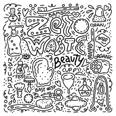 Zero waste beauty, outline doodle style illustrationのイラスト素材