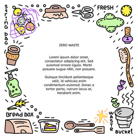 Circle doodle frame with Zero Waste objectsのイラスト素材