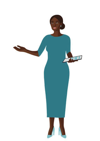 Flat african business woman, female portrait on white background.のイラスト素材