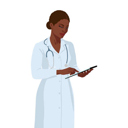 Smiling african woman doctor. Realistic flat portrait.のイラスト素材