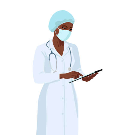 African woman doctor. Hospital staff. Realistic flat portrait.のイラスト素材