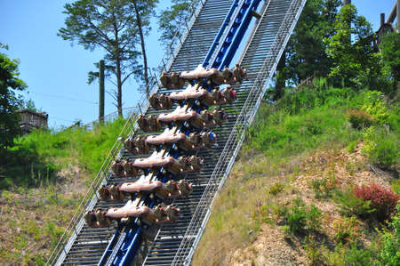 Rollercoaster Going Up Hillの写真素材