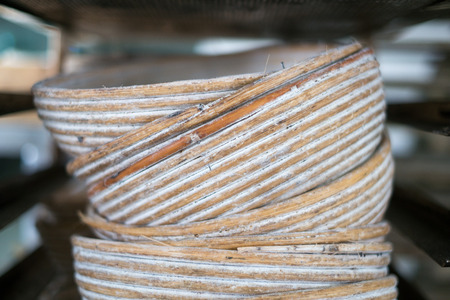Rattan Bread Bakery Bowls on a Rackの写真素材